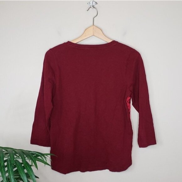 J. Crew Factory | Burgundy & Pink Applique Tee Size Medium - Picture 2 of 4